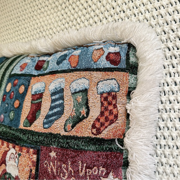 Christmas Santa Tapestry Throw Pillow Mohawk Home 16x16 Fringe Holiday Comfy - Picture 5 of 8